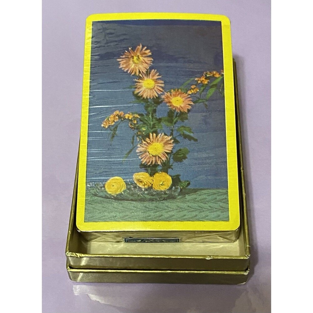 Vtg Tax Stamp Playing Cards Gold Edge Deck Yellow Trim Flowers  Partially Sealed